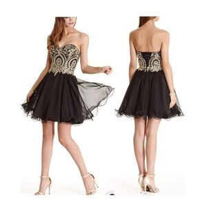 Erose Chiffon A Line Short Crystals Corset Gold Lace Dress